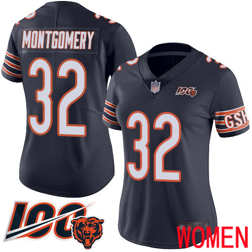 Chicago Bears Limited Navy Blue Women David Montgomery Home Jersey NFL Football #32 100th Season->chicago bears->NFL Jersey